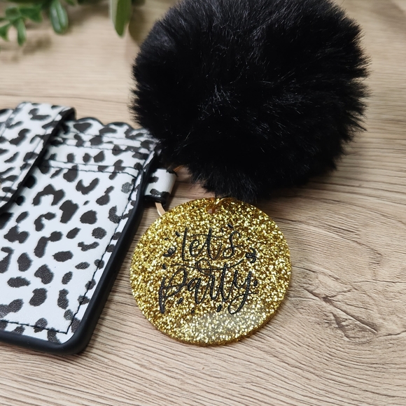 Wallet Keychain & Puff with Laser Engraved Charm - "Let's Party" - Picture 10 of 12